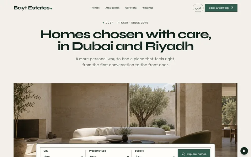 Home page of Bayt Estates, a site made with Onpage.ai