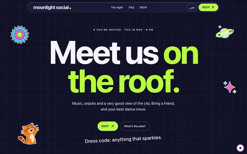 Home page of Moonlight Social, a site made with Onpage.ai