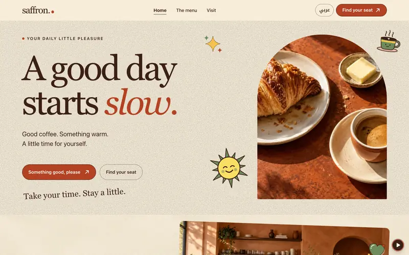 Home page of Saffron, a site made with Onpage.ai