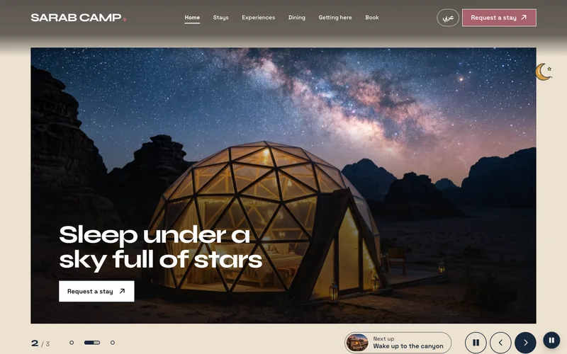 Home page of Sarab Camp, a site made with Onpage.ai