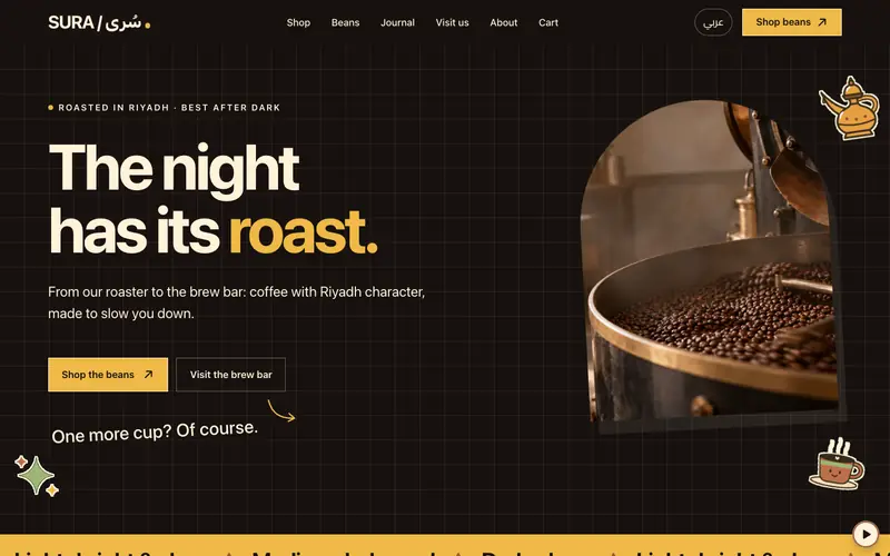 Home page of Sura Roastery, a site made with Onpage.ai